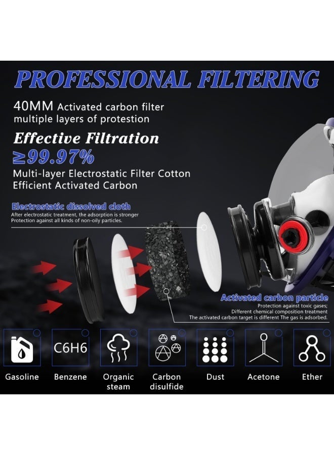WALALLA Full Face Respirator Mask Reusable Respirator mask, Gas Mask with 6001CN Activated Carbon Air Filter, Suitable for Painting, Dust, Epoxy resin, Chemicals, Organic Gas, Welding, Polishing - Image 2
