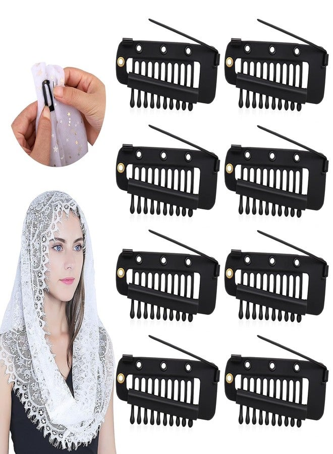 Hyzone Chunni Clips With Safety Pins 10 Teeth Dupatta Clips For Brides - 6 Pcs, Hijab Pins For Scarf, Wigs, Saree Pin For Pallu, Hair Extension Clip For Women- Black - Image 1