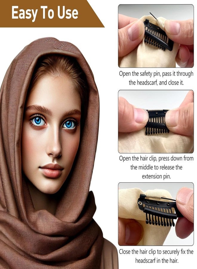 Hyzone Chunni Clips With Safety Pins 10 Teeth Dupatta Clips For Brides - 6 Pcs, Hijab Pins For Scarf, Wigs, Saree Pin For Pallu, Hair Extension Clip For Women- Black - Image 4