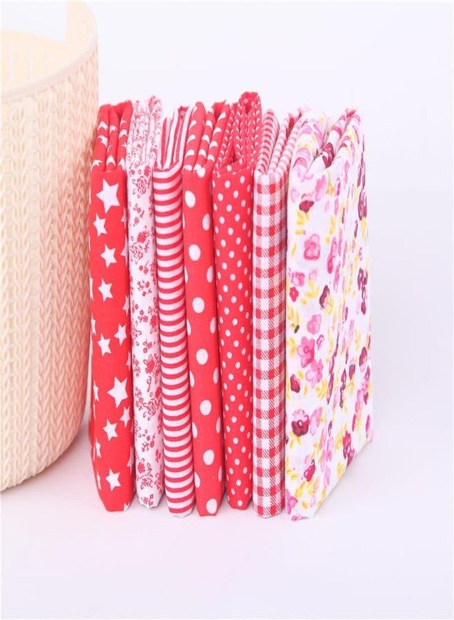 YSSZAM 7Pcs Top Red Cotton Craft Fabric Bundle Squares Patchwork DIY Sewing Scrapbooking Quilting Floral Dot Pattern Craft and Hobby Fabric 10" x 10" (25cm x 25cm) - Image 2