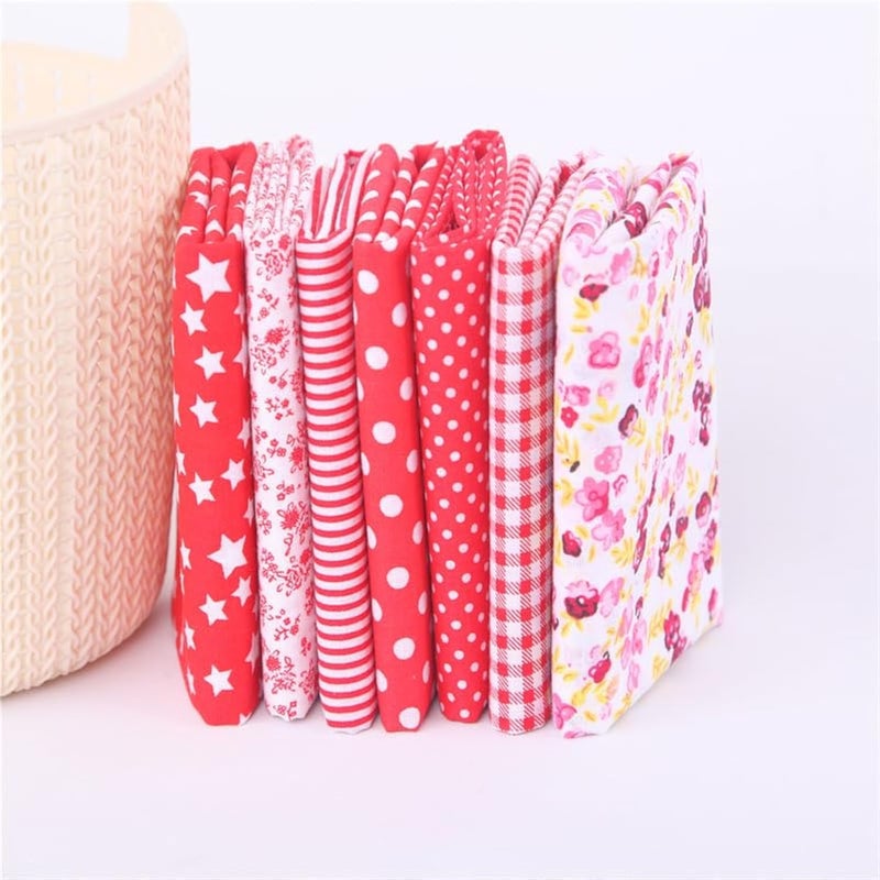 YSSZAM 7Pcs Top Red Cotton Craft Fabric Bundle Squares Patchwork DIY Sewing Scrapbooking Quilting Floral Dot Pattern Craft and Hobby Fabric 10" x 10" (25cm x 25cm) - Image 1