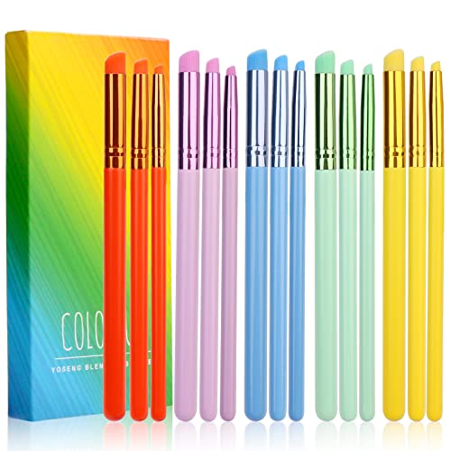 Yoseng 15 Pieces Mini Detailed Ink Blending Brushes for Card Making,Small Blender Art Blending Tool,Use with Intricate Stencils,Deal with Small Details(oblique head,5 colors) - Image 1
