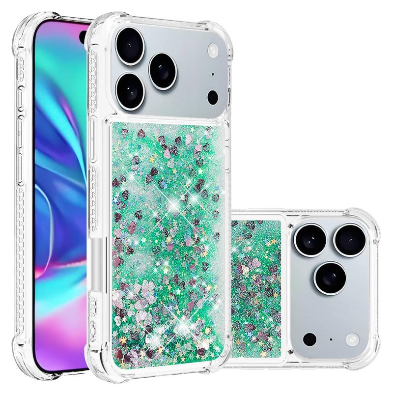 TPU Protective Case for iPhone 11 Pro Max with Shockproof and Drop Protection plus Shockproof plus Glitter Liquid Sand plus Four Corner Protection in Green - Image 1