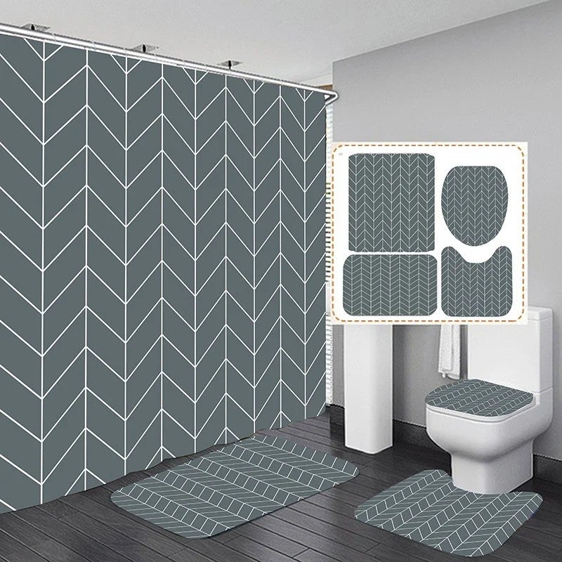 Y&D 4 Pcs Shower Curtain Wave Digital Print Bathroom Curtains Sets - Image 5