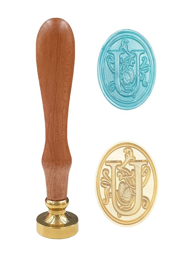 krastmon Classic Various Alphabet Sealing Wax Seal Stamp, Brass Head Wooden Handle Letter Stamps for Card/Envelope/Gift - (Stamp, Letter U) - Image 1
