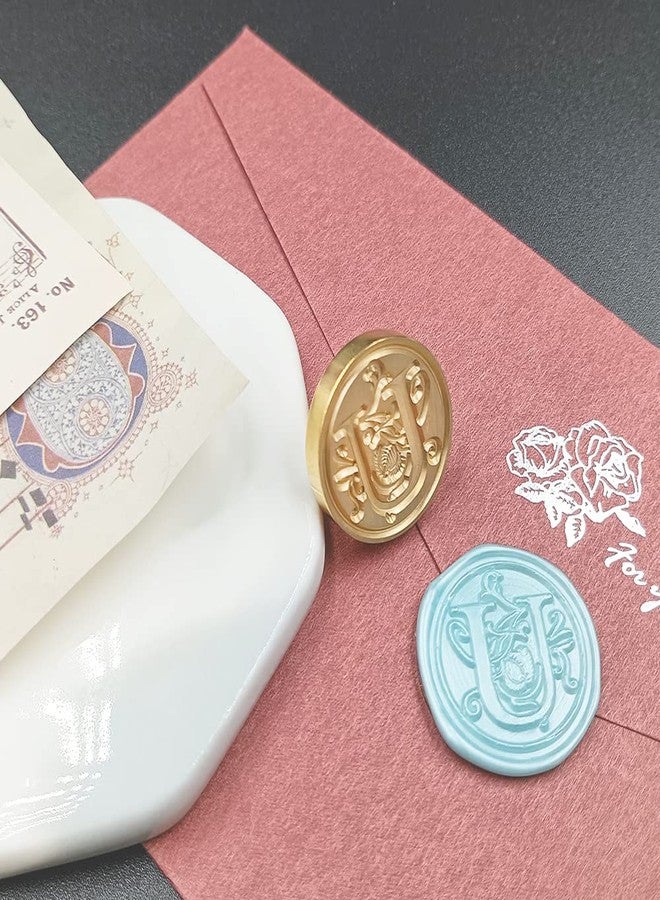 krastmon Classic Various Alphabet Sealing Wax Seal Stamp, Brass Head Wooden Handle Letter Stamps for Card/Envelope/Gift - (Stamp, Letter U) - Image 2