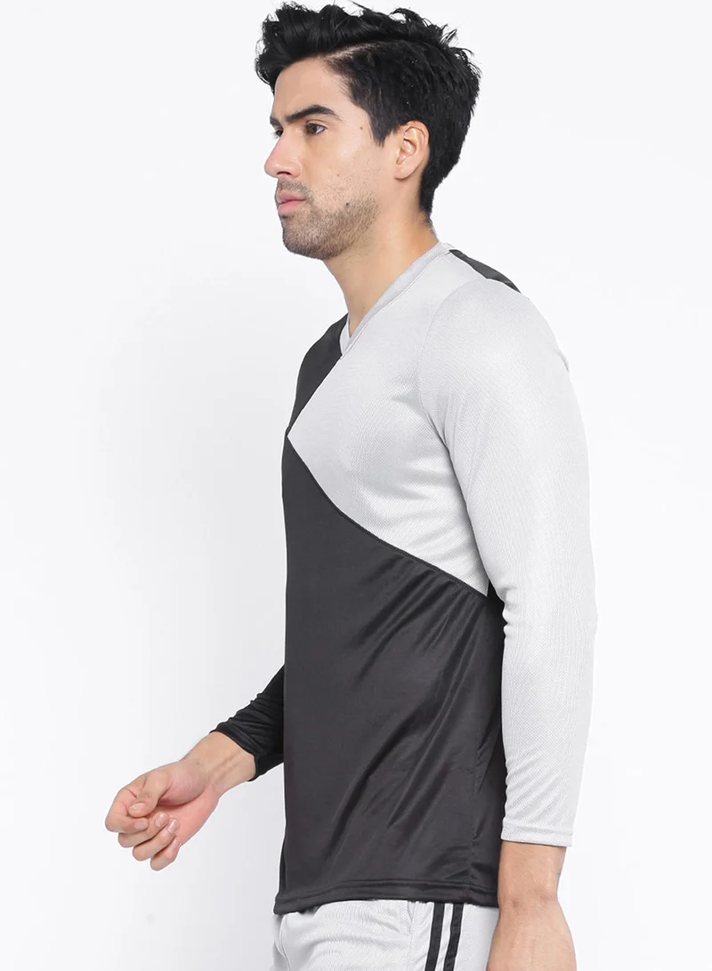 كامبوس سوترا تيشيرت رياضي رجالي رمادي فاتح وأسود مخطط متعرج