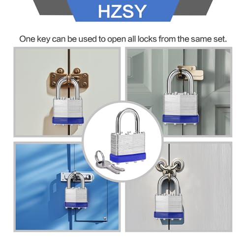 HZSY Padlocks Keyed Alike, Pack of 6, Laminated Steel Keyed Lock (1-9/16", 40mm), Padlocks with Same Key, Normal Shackle, for Toolbox, Locker & StorageUnit or More - Image 5