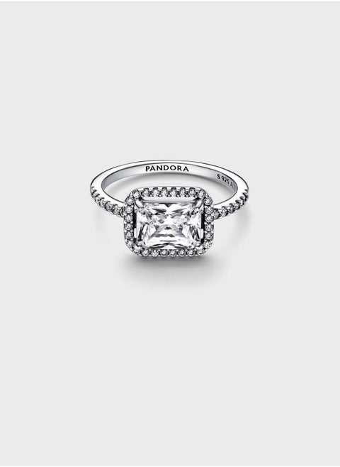 Rectangular Sparkling Halo Ring