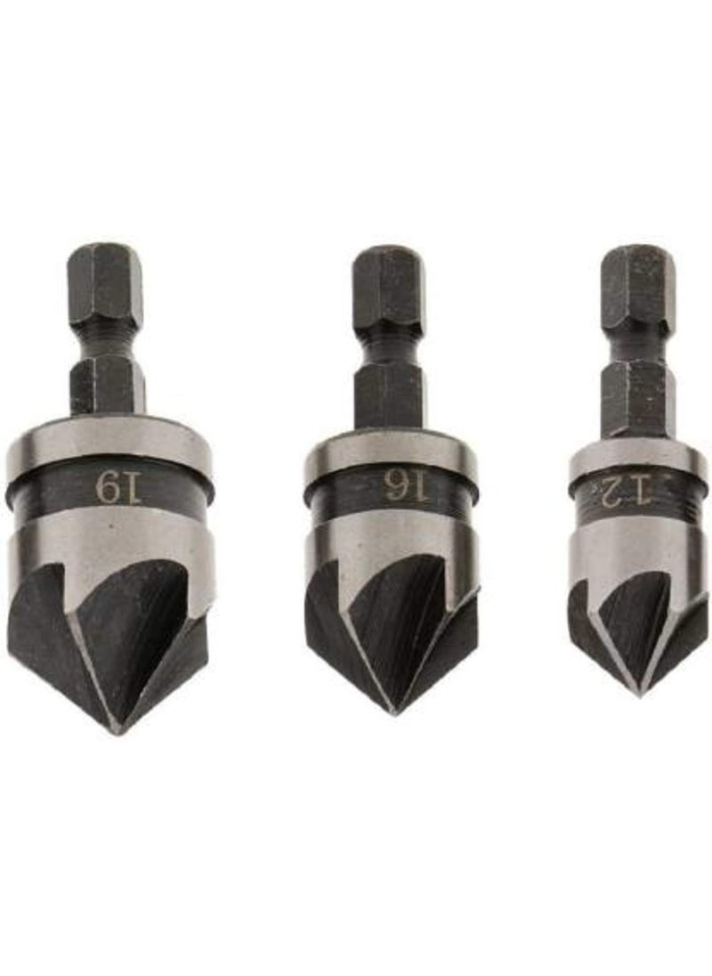Ashu Supply 3 Pieces 12, 16, 19 mm Countersink Power Drill Bit Bore Set for Wood  - Image 4