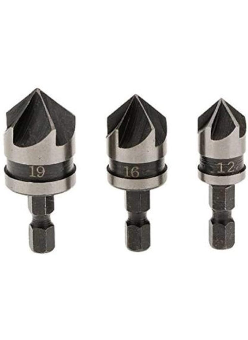 Ashu Supply 3 Pieces 12, 16, 19 mm Countersink Power Drill Bit Bore Set for Wood  - Image 1