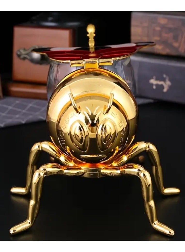 Bee Honey Jar, Glass Storage Container with Gold Metal Design, 14x10x7 cm, Red and Black  - Image 3