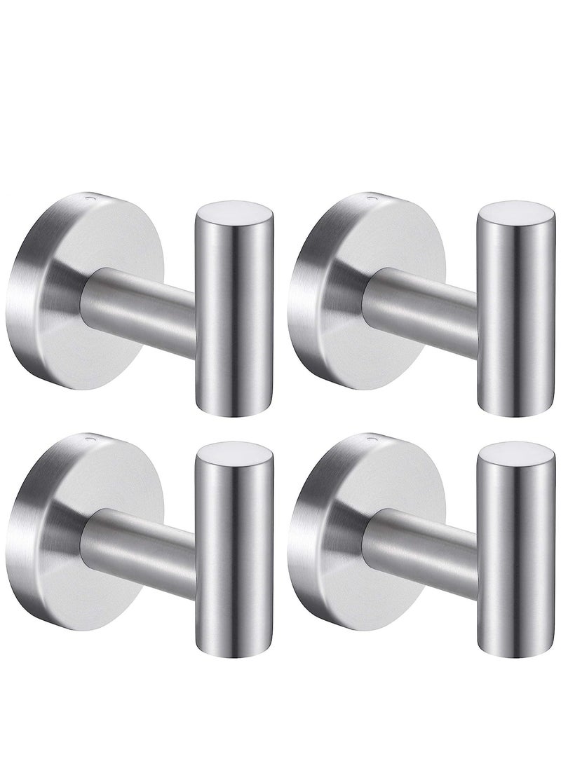KASTWAVE Wall Towel Hooks Coat Hook Bathroom Robe 304 Stainless Steel Heavy Duty Door Hanger Towel Robe Clothes Cabinet Closet Sponges Hook Bathroom Bedroom Kitchen Hotel Pool 4 Packs (Silver)  - Image 1