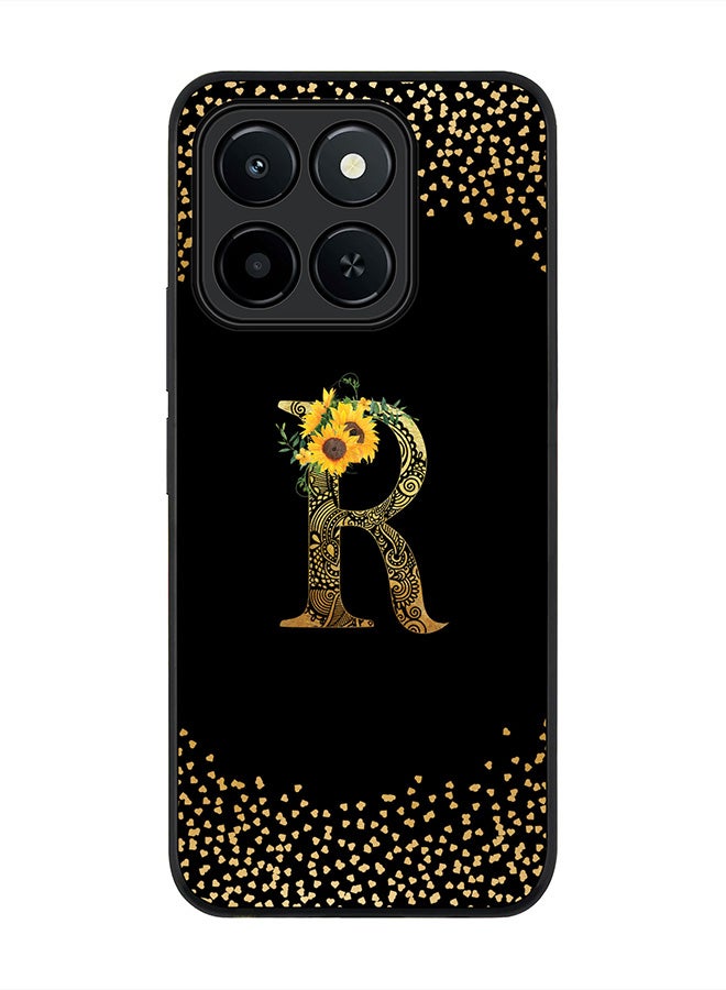 For Honor X6c Case,Slim fit Camera Protection, Shockproof Thin Phone cover  - Custom Floral Monogram - R ( Black )