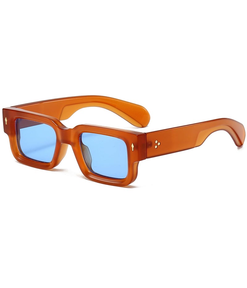 EYLRIM Thick Frame Square Sunglasses for Women Men Chunky Rectangle Sun Glasses Black Shades UV400 Protection(09 Transparent Tea/Blue) - Image 1