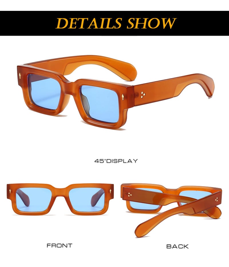 EYLRIM Thick Frame Square Sunglasses for Women Men Chunky Rectangle Sun Glasses Black Shades UV400 Protection(09 Transparent Tea/Blue) - Image 5