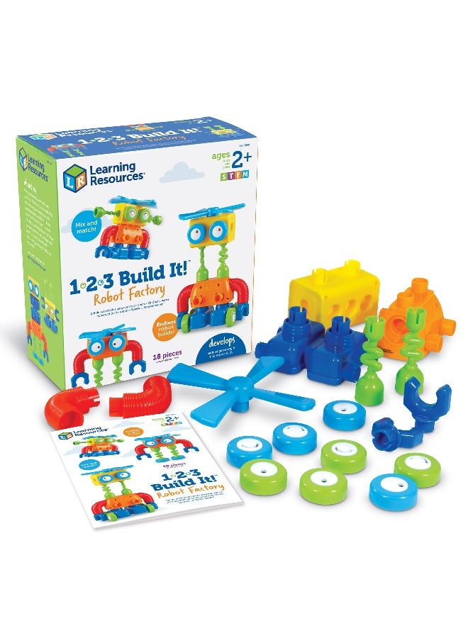 Learning Resources 1-2-3 Build It! Robot Factory, Stem Building Toy For Kids, Mix-And-Match Robot Pieces, Ages 2+ - Image 1