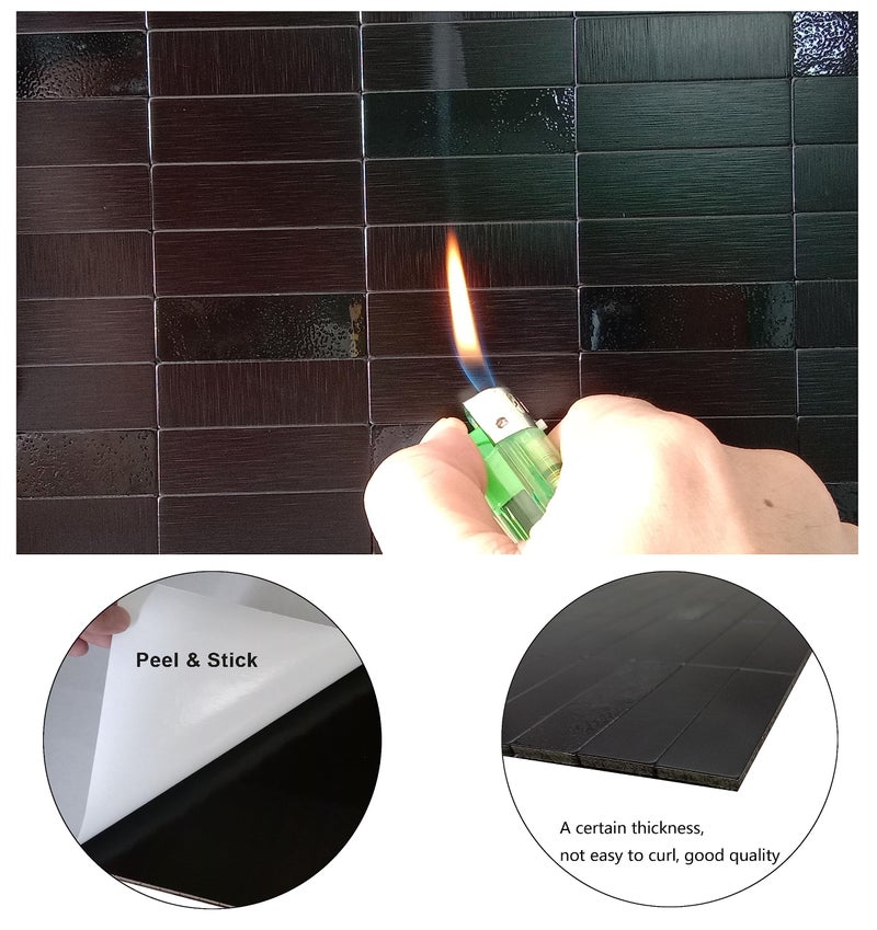 XUANINY Peel and Stick Tile Backsplash Self- Adhesive Wall Tiles Aluminum Mosaic Sticker for Kitchen (11.33"x11.85" Per Sheet, Pack of 10 pcs) (Black Brushed 10) - Image 4
