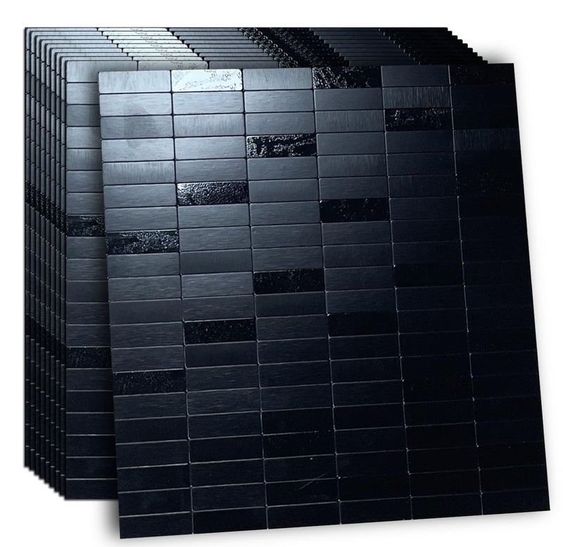 XUANINY Peel and Stick Tile Backsplash Self- Adhesive Wall Tiles Aluminum Mosaic Sticker for Kitchen (11.33"x11.85" Per Sheet, Pack of 10 pcs) (Black Brushed 10) - Image 1