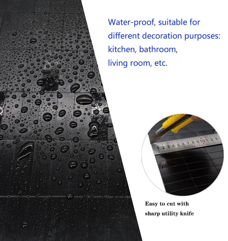 XUANINY Peel and Stick Tile Backsplash Self- Adhesive Wall Tiles Aluminum Mosaic Sticker for Kitchen (11.33"x11.85" Per Sheet, Pack of 10 pcs) (Black Brushed 10) - Image 5
