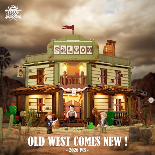 FUNWHOLE WesternSaloon Lighting BuildingBricks Set The Old West Saloon LED Light Construction Building Model Set 2026 Pcs for Adults and Teen - Image 5