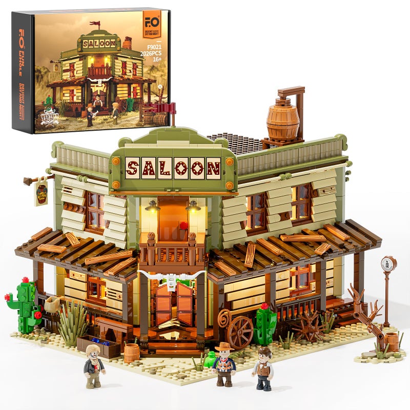 FUNWHOLE WesternSaloon Lighting BuildingBricks Set The Old West Saloon LED Light Construction Building Model Set 2026 Pcs for Adults and Teen - Image 4