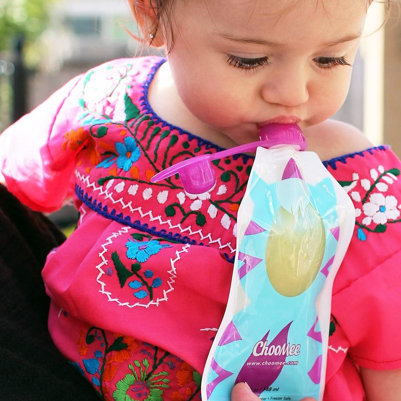 ChooMee Reusable Baby Food Pouches | BPA Free | Refillable Toddler Squeeze Pouches for Homemade Purees, Applesauce & Yogurt | Double Zipper, Easy Fill & Wide Bottom | 8CT, 5oz SnakPack FreshSquad - Image 4