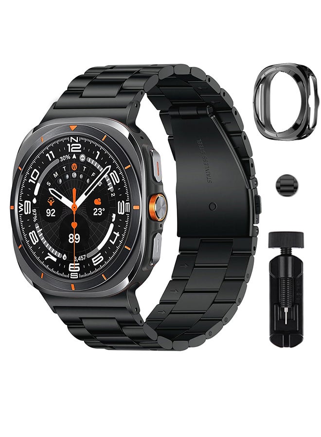 S-Color No Gaps Bands Compatible with Galaxy Watch Ultra Bands 47mm Stainless Steel Metal Replacement Strap for Galaxy Watch 7 Ultra 47mm Women Men Black - Image 1