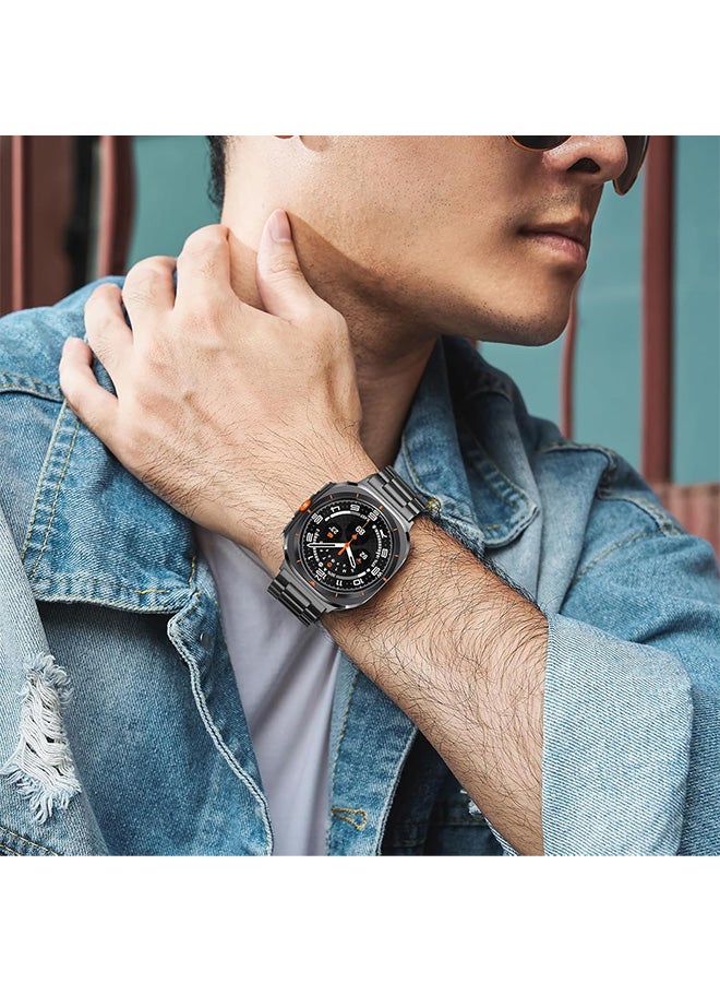 S-Color No Gaps Bands Compatible with Galaxy Watch Ultra Bands 47mm Stainless Steel Metal Replacement Strap for Galaxy Watch 7 Ultra 47mm Women Men Black - Image 5