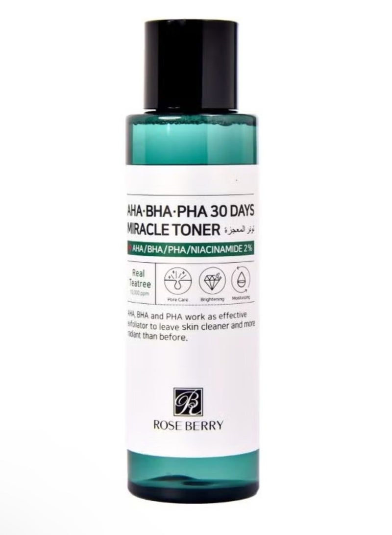 روزبيري تونر المعجزة 30 يوماً بأحماض التقشير AHA, BHA, PHA 