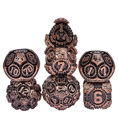 IUSTIDIE Metal Dice Set DD 7Die DND Dice Metal Gear Dice with Gift Bag for Role Playing GamesAntique Copper - Image 1