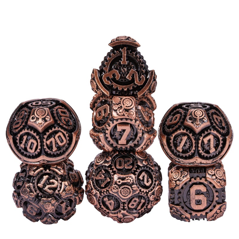 IUSTIDIE Metal Dice Set DD 7Die DND Dice Metal Gear Dice with Gift Bag for Role Playing GamesAntique Copper - Image 3