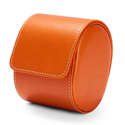 Oirlv Luxury Leather Watch Storage Box Travel Single Watch Case Jewelry Gift Box for Christmas Anniversary BirthdayOrange - Image 1