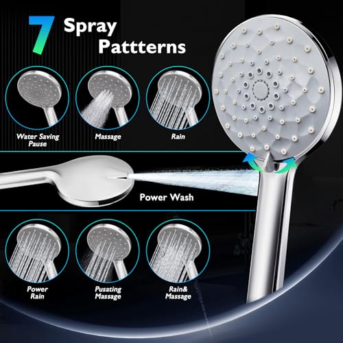 PinWin Shower Head, 8'' Dual Rain Shower Head with 11'' Adjustable Extension Arm, 7-Setting High-Pressure Handheld Combo, Rainfall LED Shower Head Water Temperature Controlled Color Changing,Chrome - Image 4