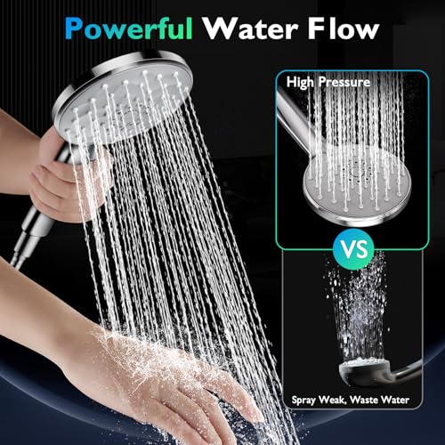 PinWin Shower Head, 8'' Dual Rain Shower Head with 11'' Adjustable Extension Arm, 7-Setting High-Pressure Handheld Combo, Rainfall LED Shower Head Water Temperature Controlled Color Changing,Chrome - Image 5