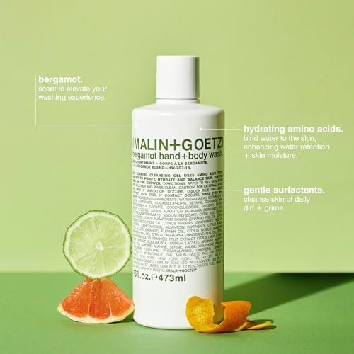 (MALIN+GOETZ) غسول اليدين والجسم من مالين + غوتز | منظف رغوي لطيف مع مستخلصات نباتية وأحماض أمينية | مرطب، متوازن الرقم الهيدروجيني، عطر غير محدد الجنس | نباتي وخالي من القسوة (برغموت، 16 أونصة سائلة) - Image 2