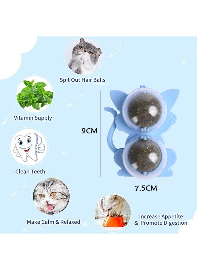 Edible Wall Catnip Ball, Indoor Rotatable Interactive Double Ball for Cats Chew Toy, Treats for Cat Teeth Clean Cat Nips Organic Ball