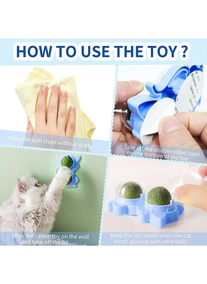 Edible Wall Catnip Ball, Indoor Rotatable Interactive Double Ball for Cats Chew Toy, Treats for Cat Teeth Clean Cat Nips Organic Ball