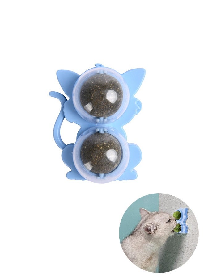 Edible Wall Catnip Ball, Indoor Rotatable Interactive Double Ball for Cats Chew Toy, Treats for Cat Teeth Clean Cat Nips Organic Ball