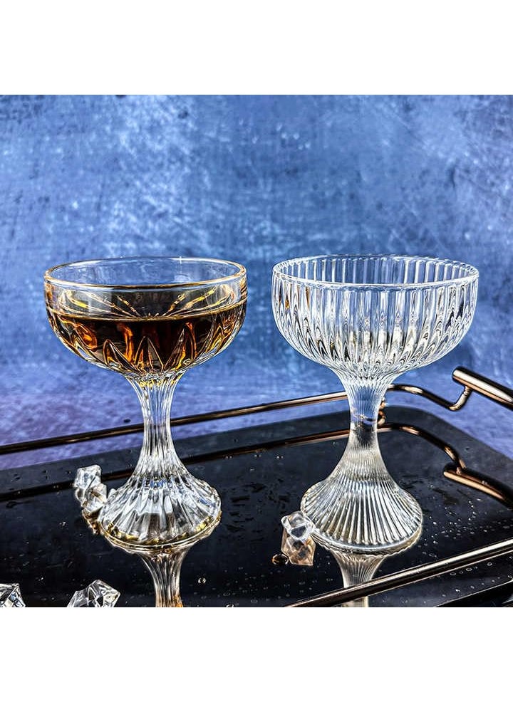 BLISS START BLISS START Ribbed Martini Glasses Set of 6 Stripe Design Crystal Cocktail Coupe Glasses Vintage Coupe Glasses Crystal Cocktail Glasses with Stem Clear Wine Glasses for Cocktail Margarita  - Image 5