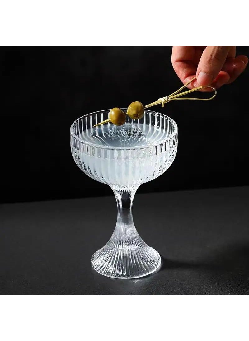 BLISS START BLISS START Ribbed Martini Glasses Set of 6 Stripe Design Crystal Cocktail Coupe Glasses Vintage Coupe Glasses Crystal Cocktail Glasses with Stem Clear Wine Glasses for Cocktail Margarita  - Image 3
