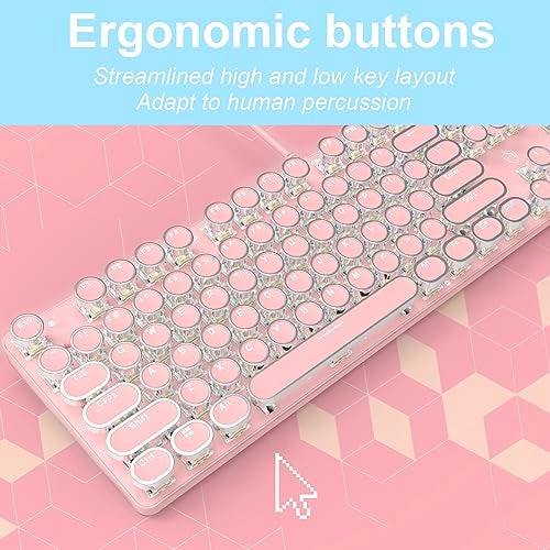 YSCP Typewriter Style Mechanical Gaming Keyboard White Backlit Wired with Blue Switch Retro Round Keycap 104 Keys Keyboard Pink - Image 3