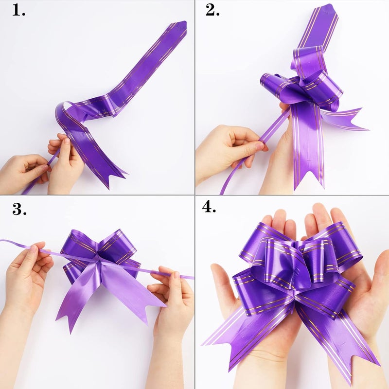 Chocozone Purple 100Pcs Pull Flower Ribbon for Gift Wrap Decoration Multicolor Pull Ribbon Bows Size 23 Pull Ribbons for Gift Wrapping - Image 2