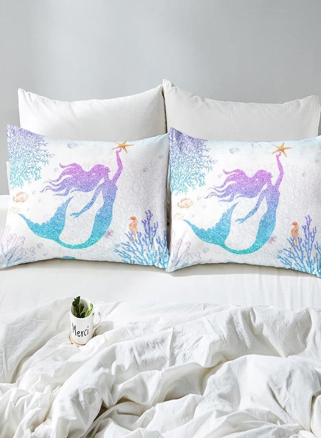 Castle Fairy Mermaid Duvet Cover Set Twin Size Rainbow Watercolor Glitter Bedding Set for Kids Girls Women Teens Room Decor, Mermaid Fish Scale Comforter Cover Ocean Coral Shell Quilt Cover 2pcs - Image 5