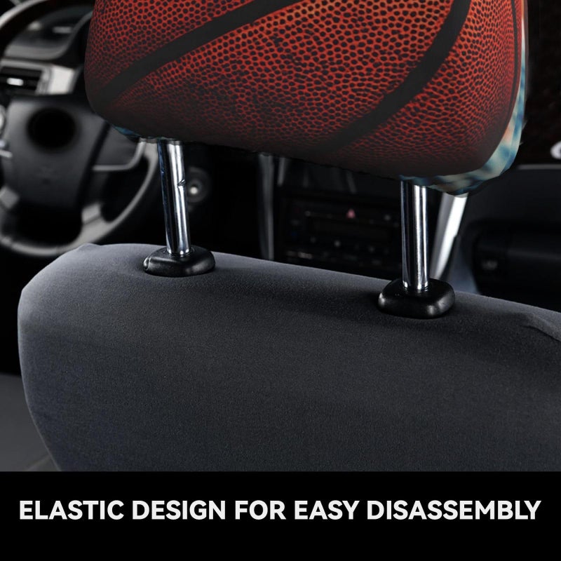 Universal Car Headrest Covers Set One Size Basketball Design Soft Breathable Elastic Protector - Image 4
