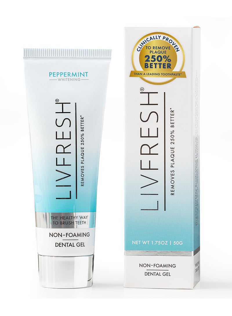 LIVFRESH Livfresh Peppermint Non-Foaming Gel 50g, Toothpaste Gel, Clinically Proven to Remove Plaque 250% Better, Promotes Healthy Teeth and Gums, Prevents Tartar, Freshens Breath, Whitens Teeth, SLS Free Dental Gel  - Image 1
