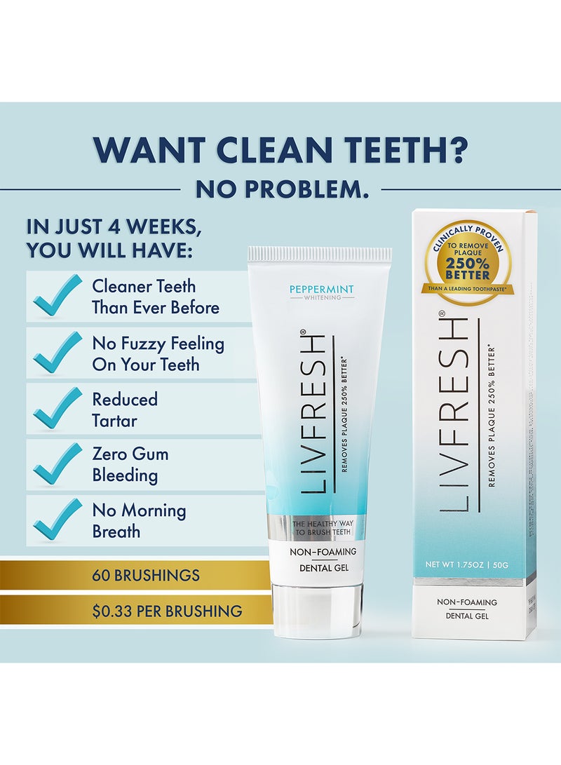LIVFRESH Livfresh Peppermint Non-Foaming Gel 50g, Toothpaste Gel, Clinically Proven to Remove Plaque 250% Better, Promotes Healthy Teeth and Gums, Prevents Tartar, Freshens Breath, Whitens Teeth, SLS Free Dental Gel  - Image 2