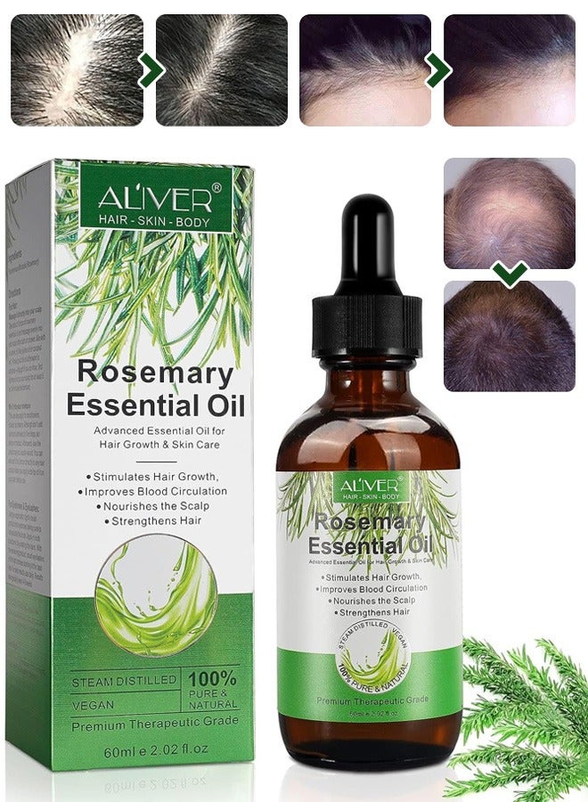 ALIVER 60ml Rosemary Essential Oil  for Hair Growth Pure Organic Rosemary Oil for Dry Damaged Hair and Growth Hair Scalp Oil  Pure and Natural Premium Quality Oil Hair Loss Treatment Oil for Men and Women - Image 1
