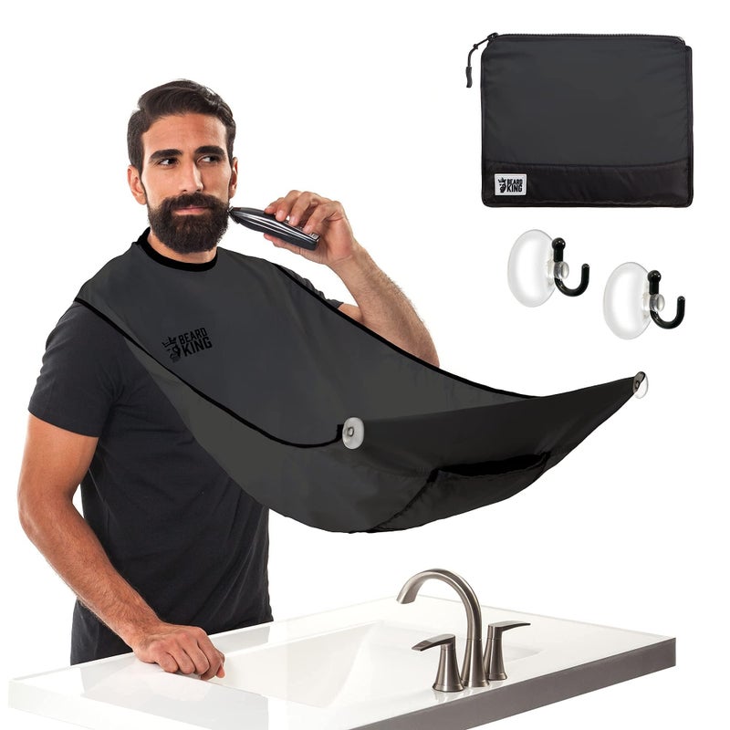 Beard King Beard Bib Apron Shaving Set for Dad As Seen on Shark Tank Mens Hair Catcher for Shaving Grooming Accessories Packing Pouch Black