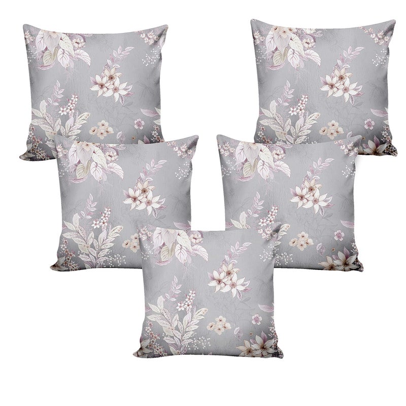 Ultimate Trends Digital Printed Polyester Floral Cushion Cover 16x16 Set of 5 (Grey) - Image 5
